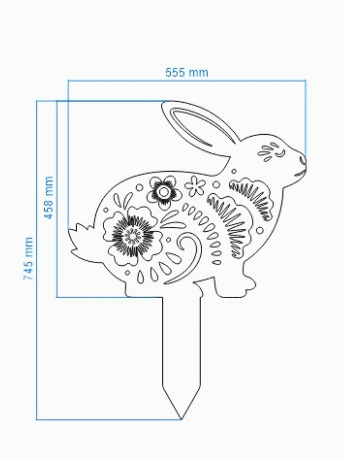 Wymiary metalowej dekoracji z Cortenu w kształcie królika